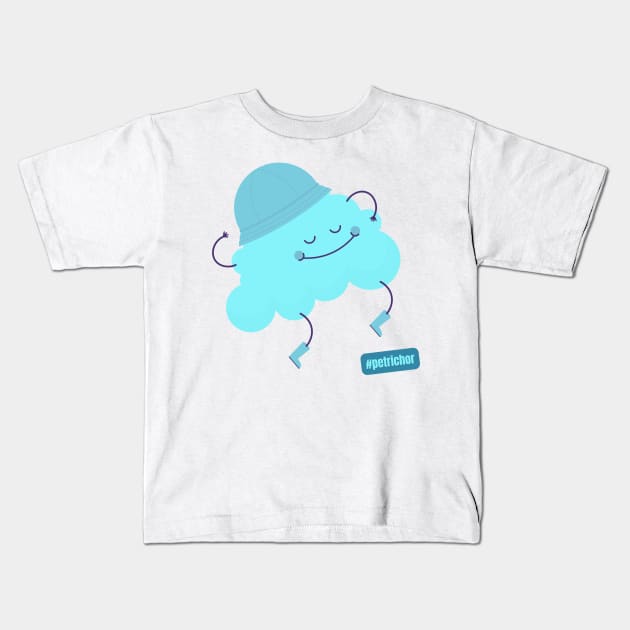 Hashtag Petrichor Cute Blue Cloud with a Rain Hat Kids T-Shirt by nathalieaynie